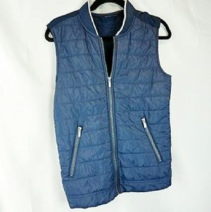 Zara Man Padded Vest Basic Blue Layer Zip Up M